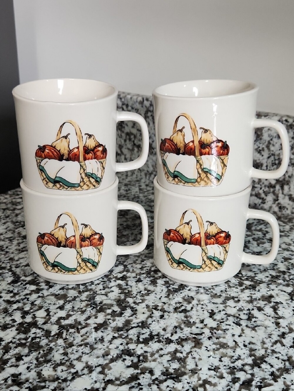 Vintage Gibson Welcome Home Cream Coffee Mugs with Autumn Basket Design Set of 4
